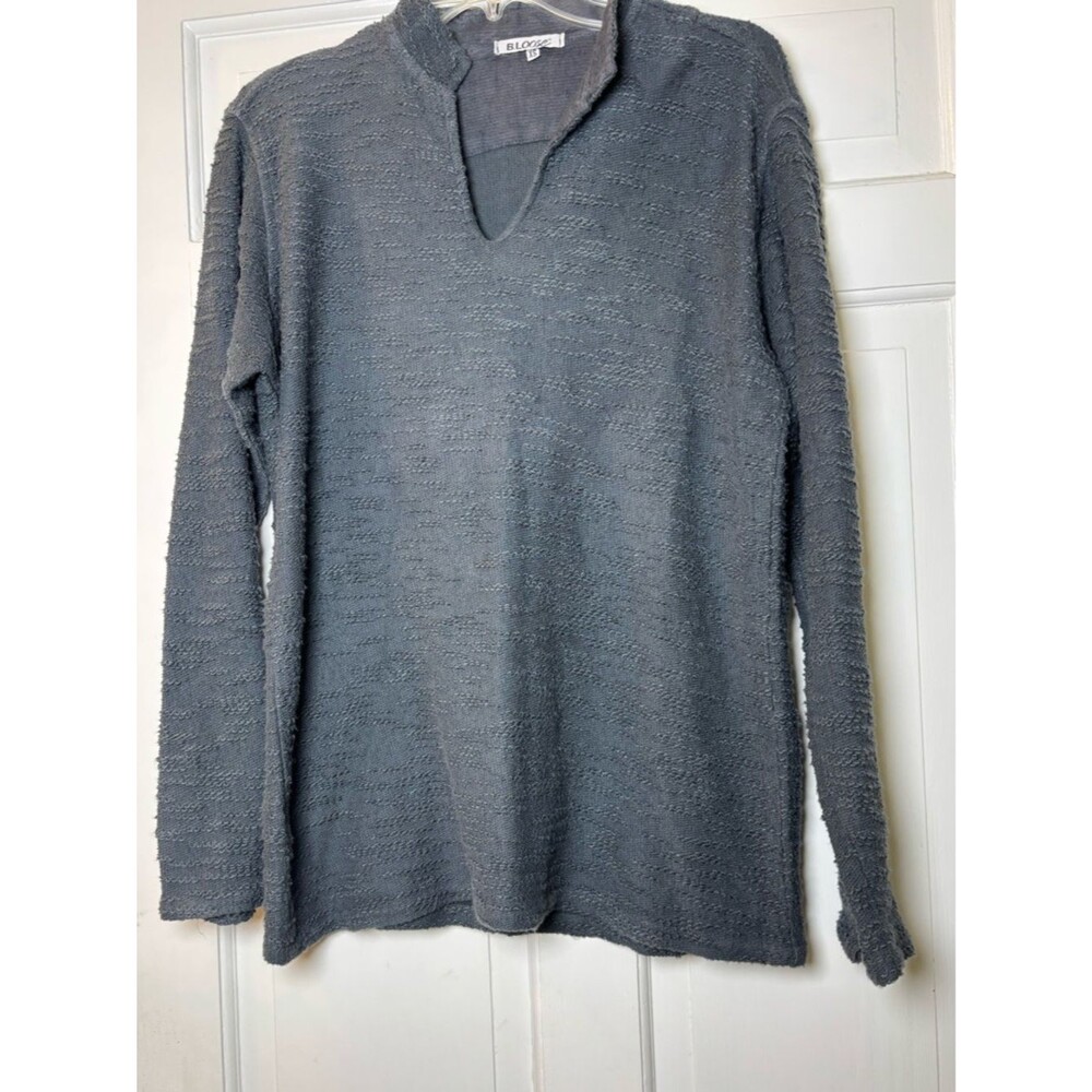 B. Loose V-Neck Slate Gray 100% Cotton Textured Pullover Women’s XS